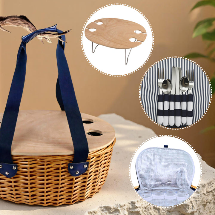 Women’s picnic basket with removable wooden lid and sturdy handles Stornfield