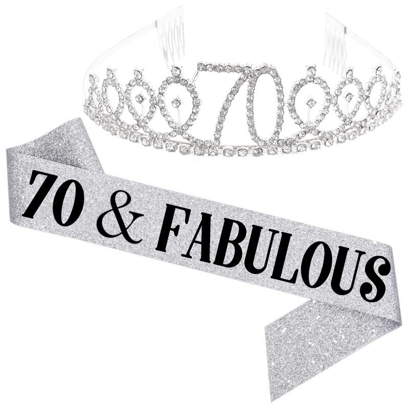Girl Glittering Birthday Crown and Sash Set Stornfield