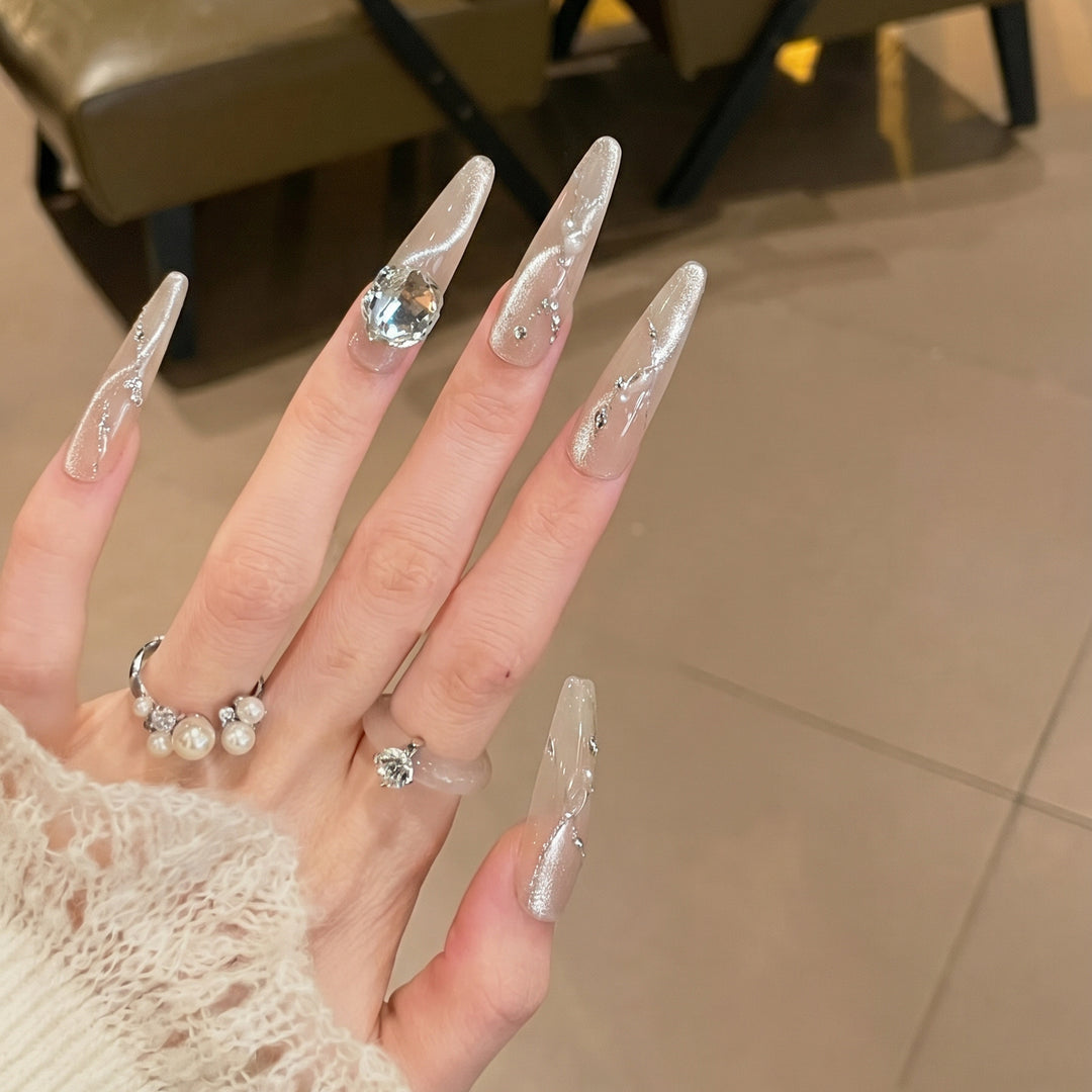 Artistic Stiletto Press-On Nail Set with Crystal Accents Stornfield