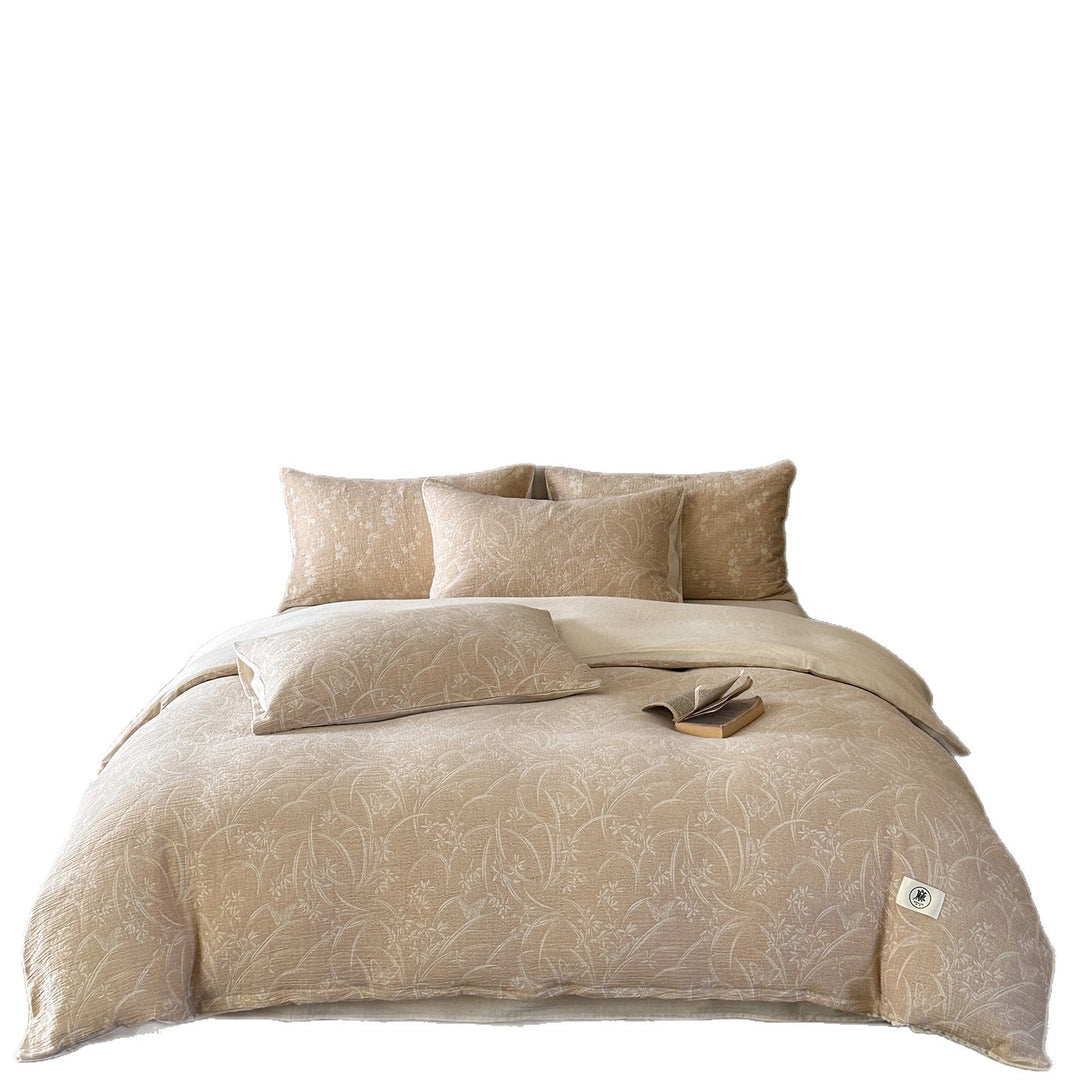 Jacquard Washed Linen-Cotton Duvet Cover Set with Decorative Pillow Shams