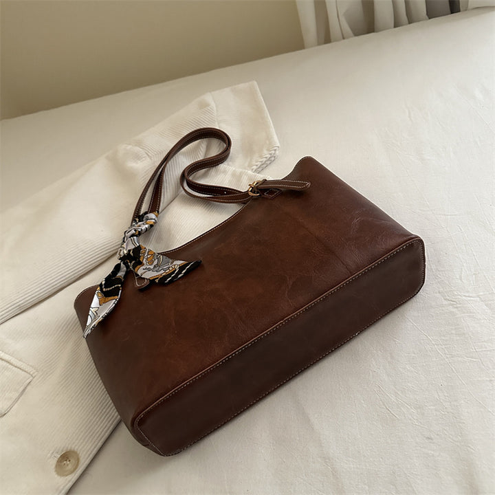 Elegant Faux Leather Tote Handbag with Scarf Detail