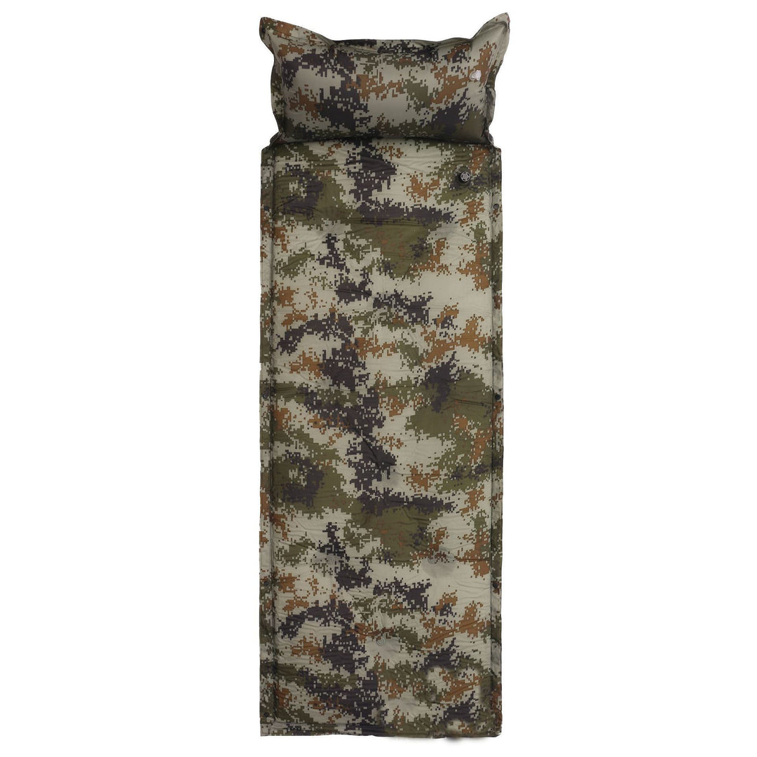 tufted insulated roll-out camping sleep mat with integrated pillow and modular snap connectors Stornfield