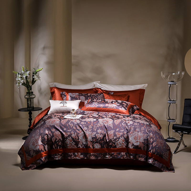 Luxury Satin-Blend Leopard Jacquard Duvet Cover Set with Contrast Border