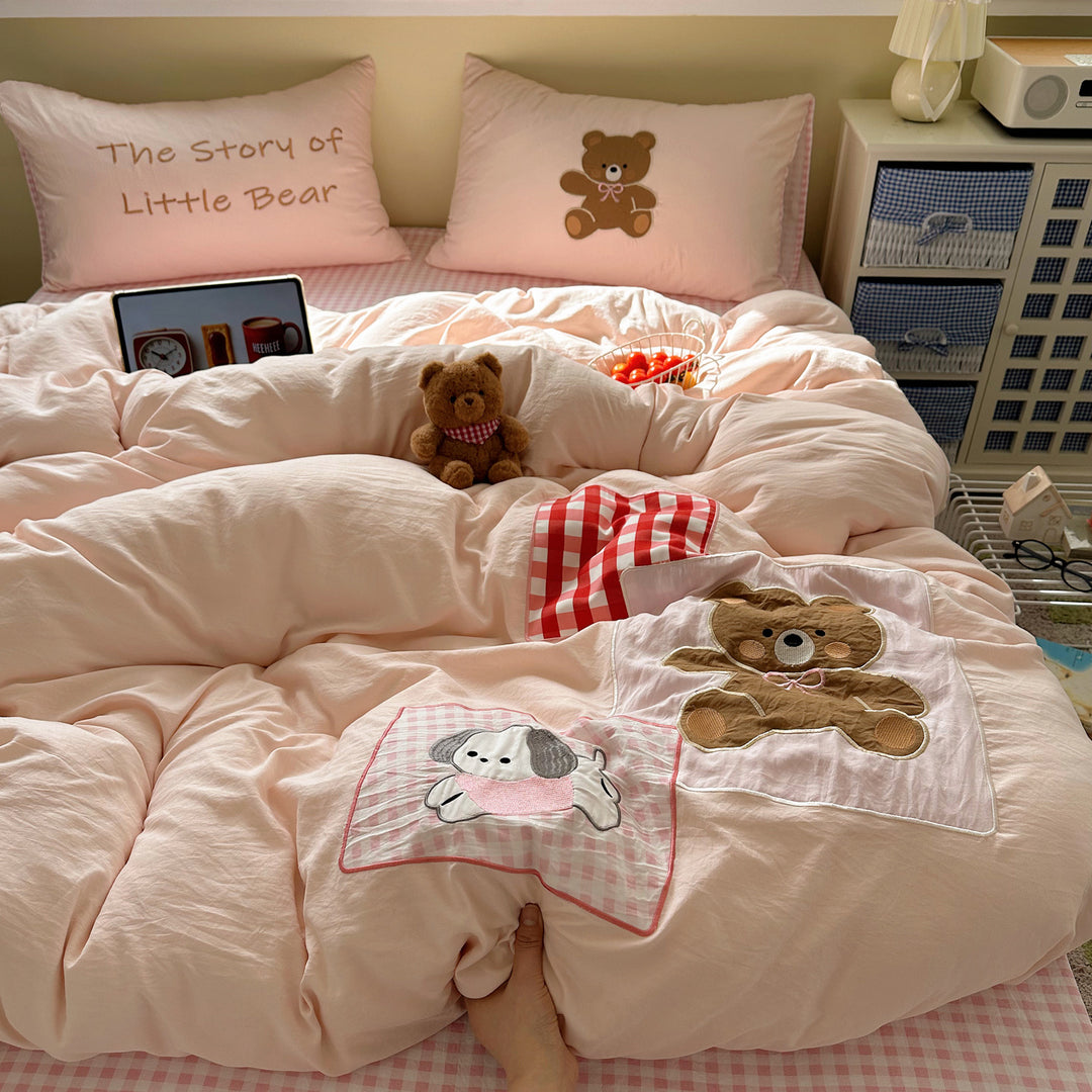 Plush Quilted Cartoon Puppy Duvet Comforter Set