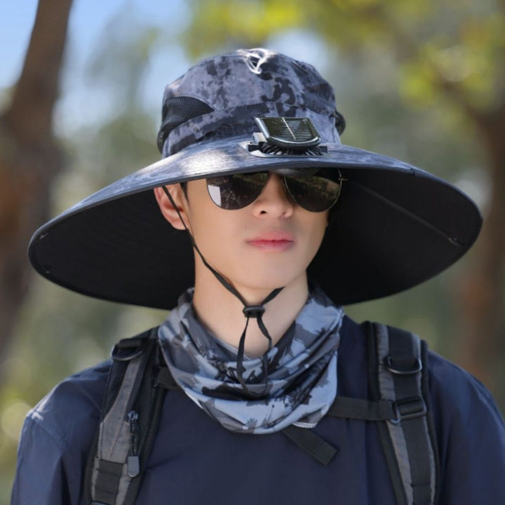 tactical fishing hat with wide brim, mesh ventilation and adjustable chin strap Stornfield