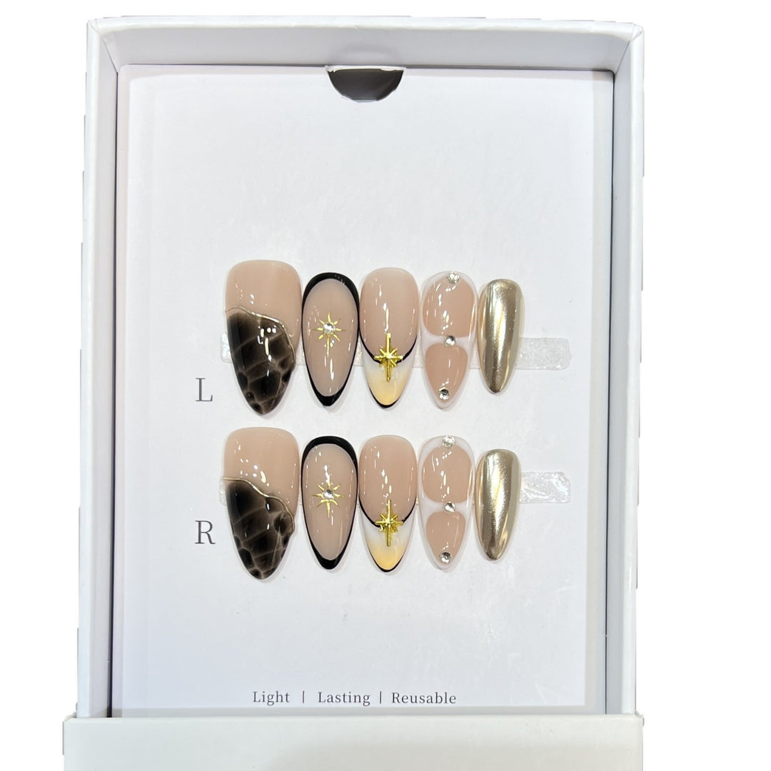 Reusable Stiletto Nail Art Set with Star and Gold Accents Stornfield