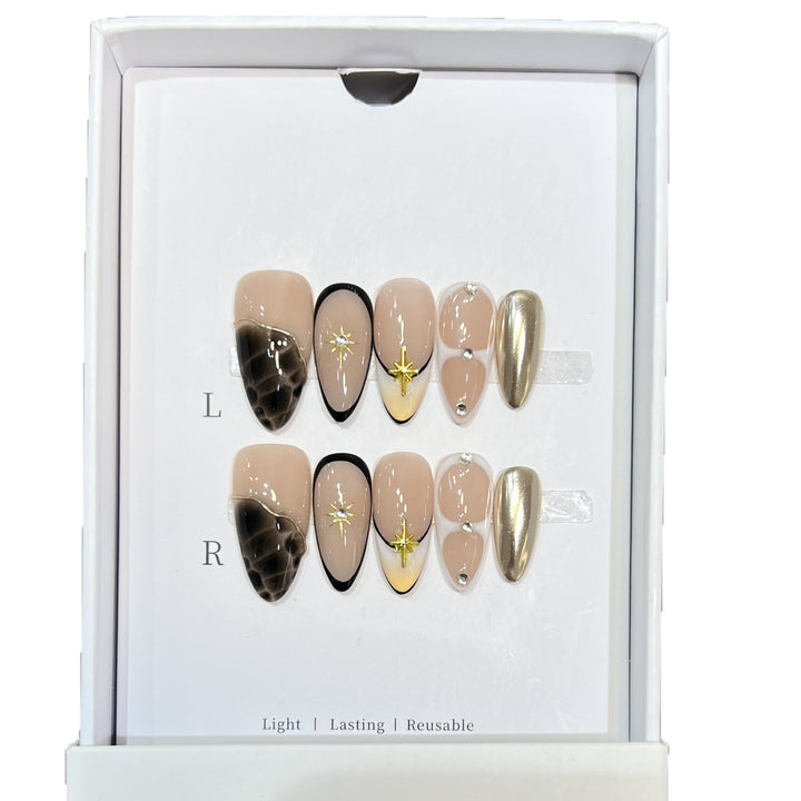 Reusable Stiletto Nail Art Set with Star and Gold Accents Stornfield