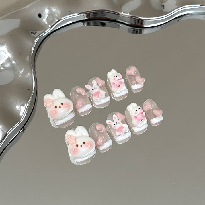 Whimsical Bunny-Themed Press-On Nail Art Set