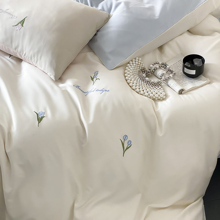 Botanical Embroidered Cotton-Sateen Duvet Cover Set with Pillowcases