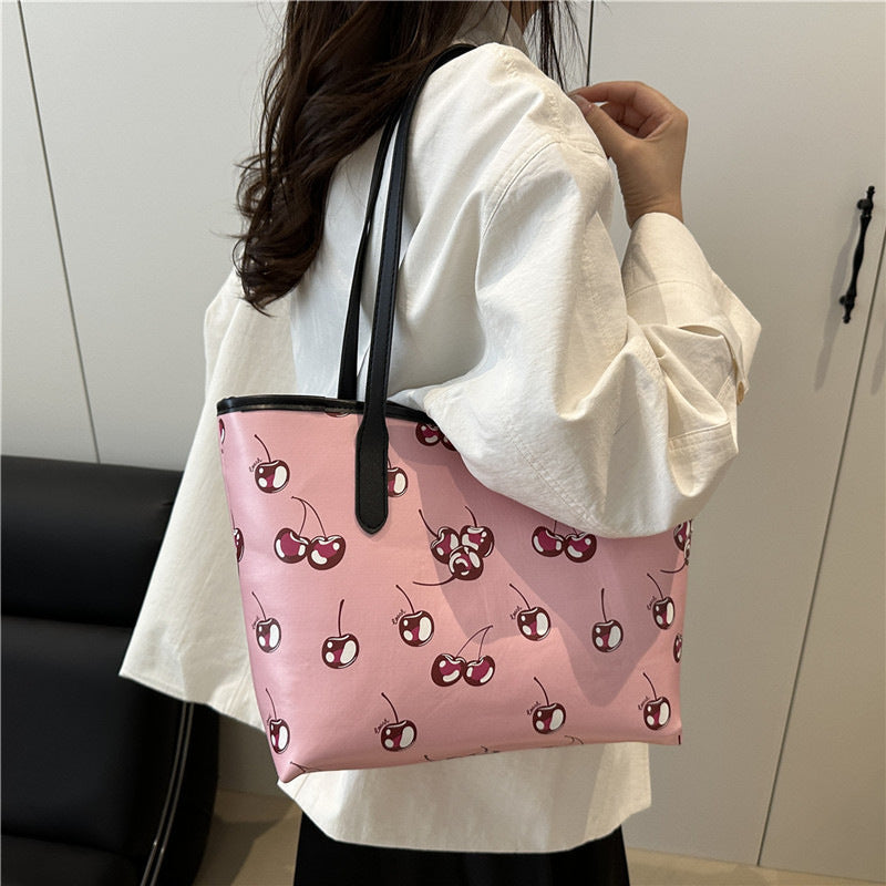 Playful Cherry Print Tote Bag
