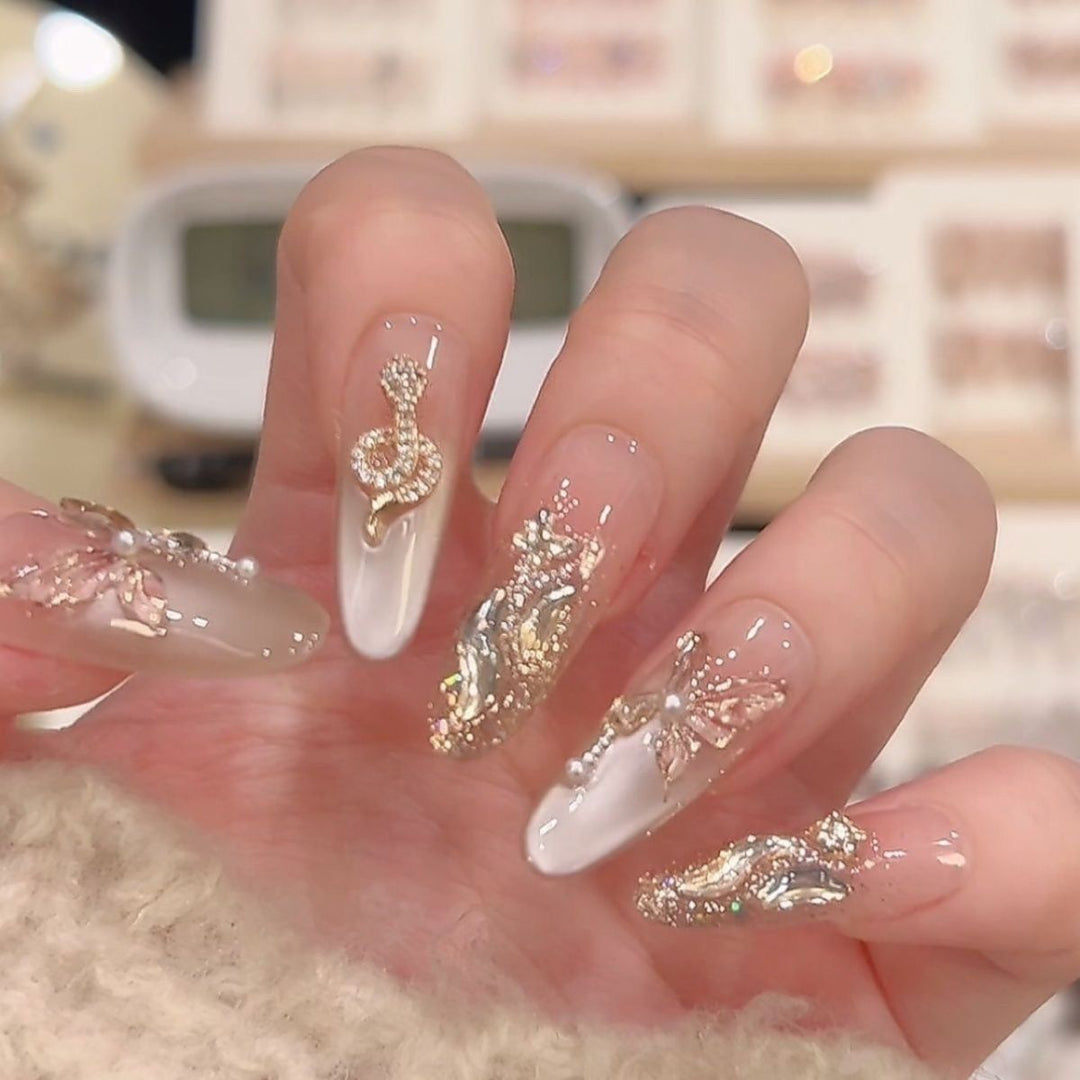 Elegant Decorative Press-On Nail Extensions with Pearls Stornfield