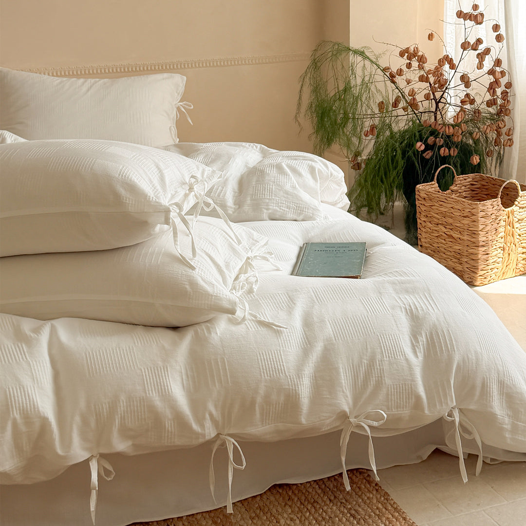Washed Cotton Gauze Duvet Cover Set with Tie Closure Pillowcases