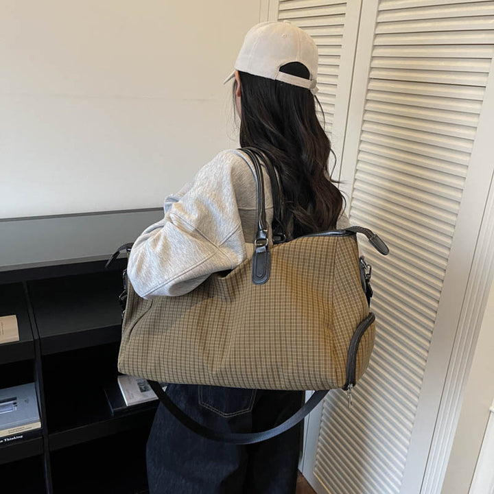 Checked Fabric Travel Duffle Bag