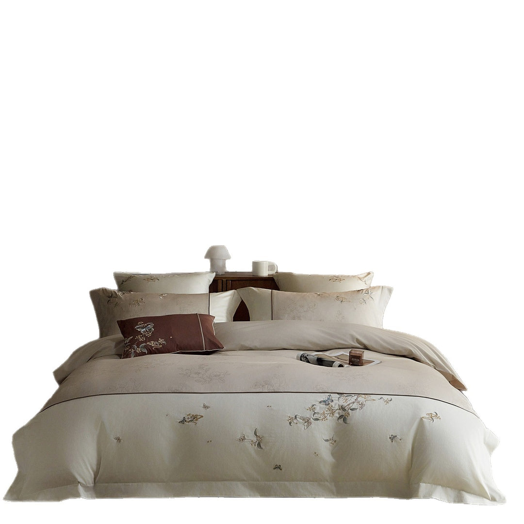 Embroidered Floral Cotton Sateen Duvet Cover Set
