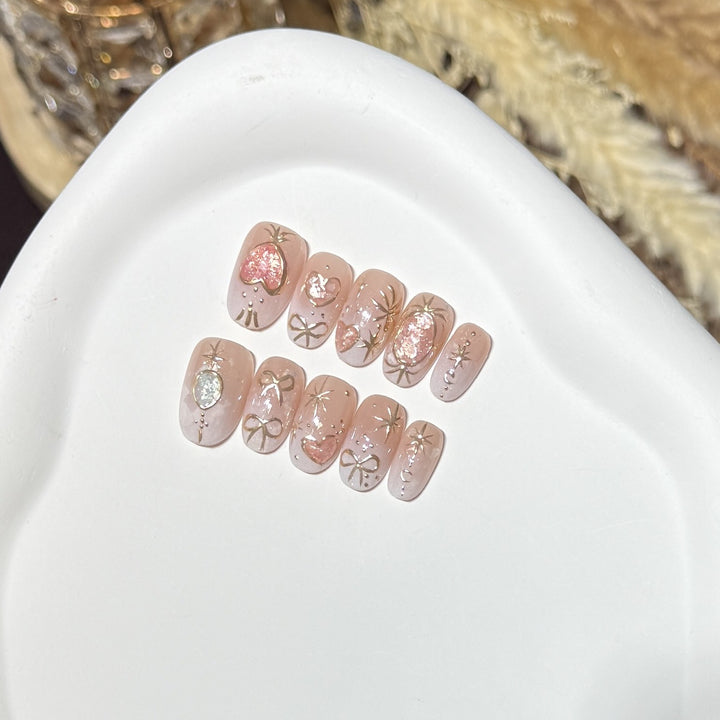 Decorative Press-On Nail Art Set with Heart and Glitter Accents Stornfield
