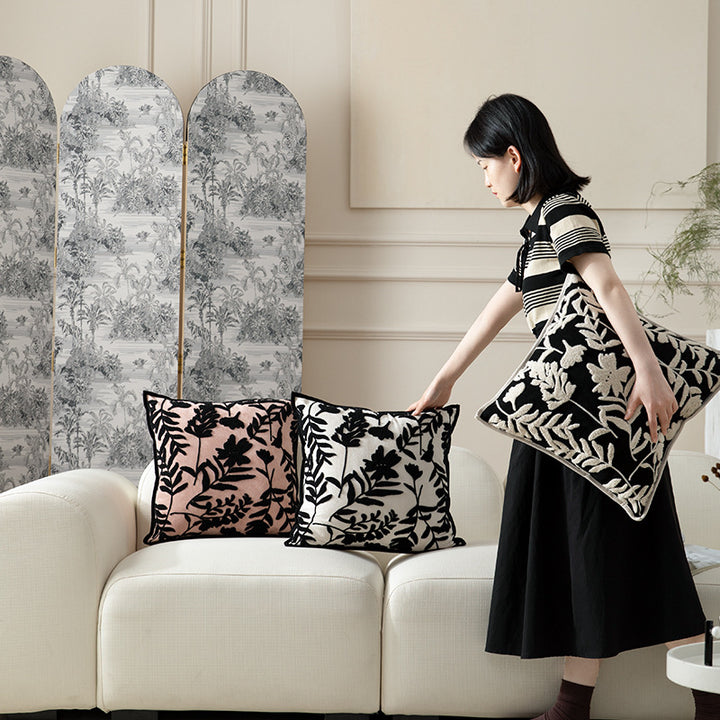 Decorative cushion cover with floral flock application Stornfield