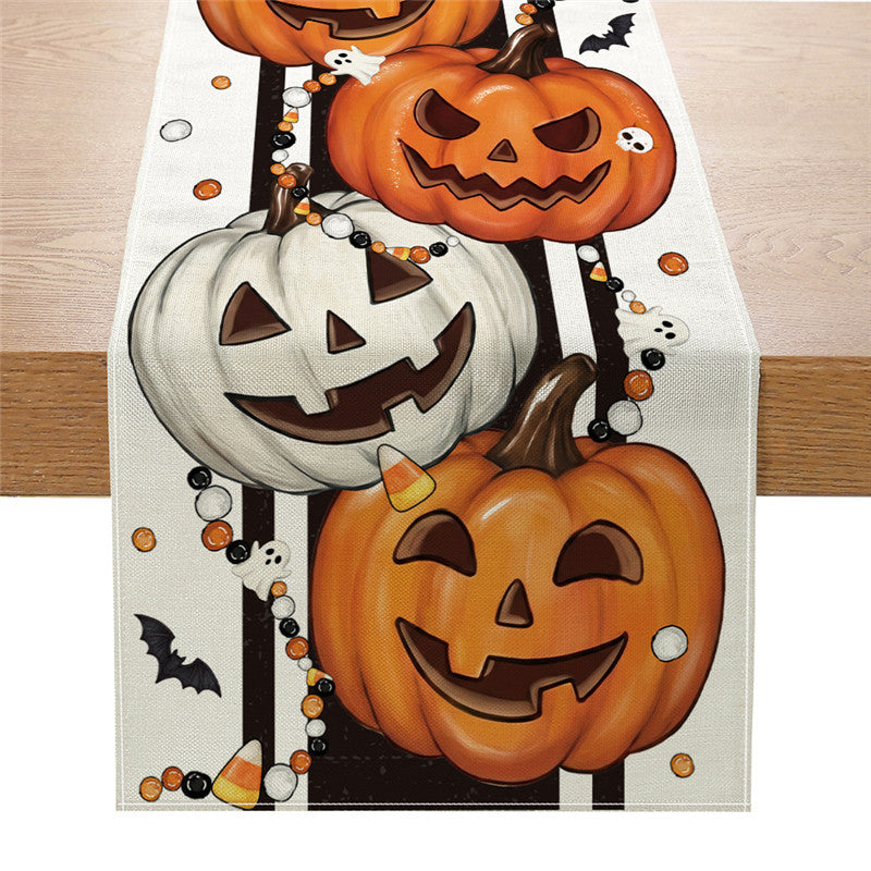 Halloween Jack-o'-Lantern Decorative Cotton Table Runner