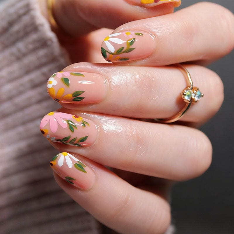 Artificial Nails Set with Floral Decorations Stornfield