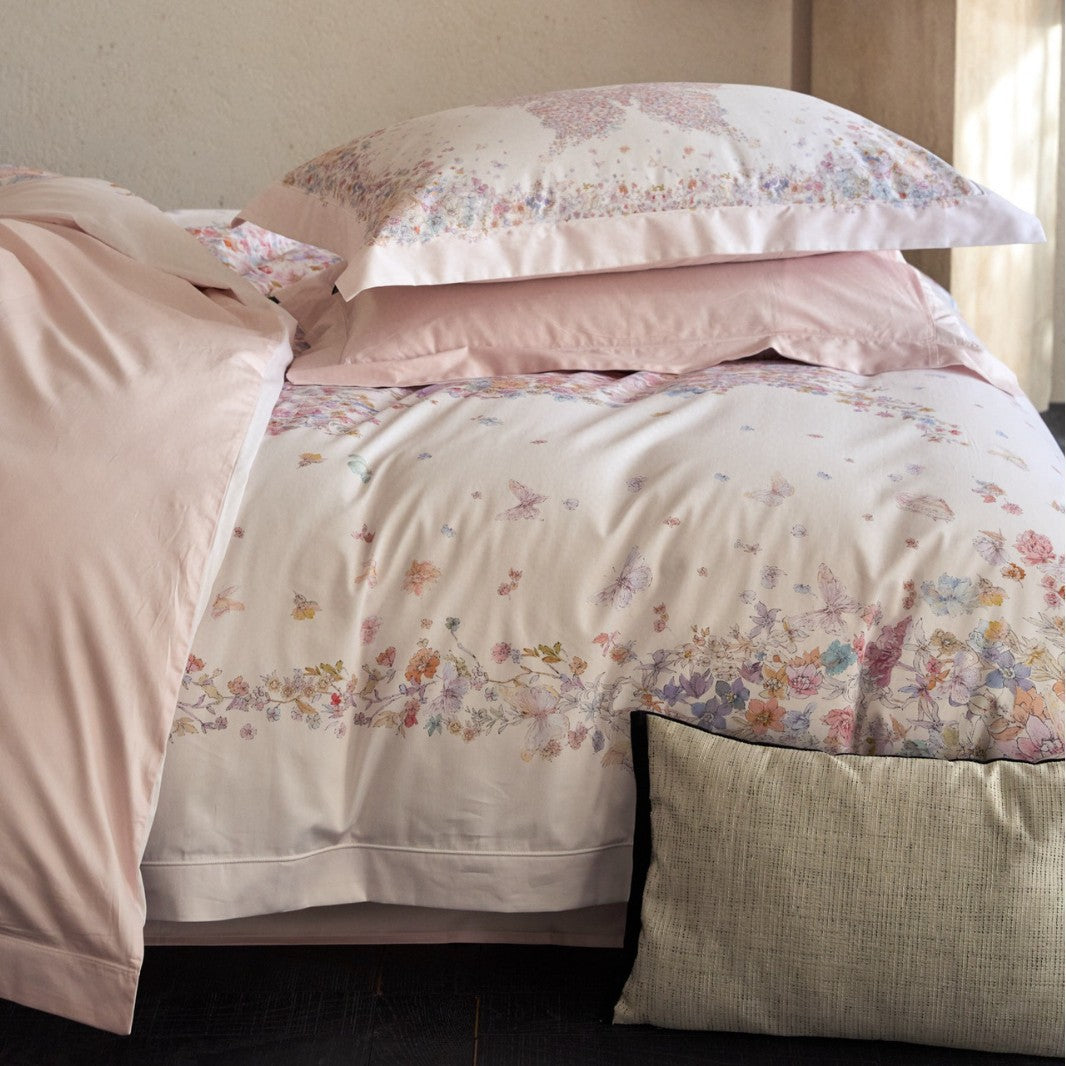 Butterfly Floral Reversible Cotton Sateen Duvet Cover Set with Pillow Shams