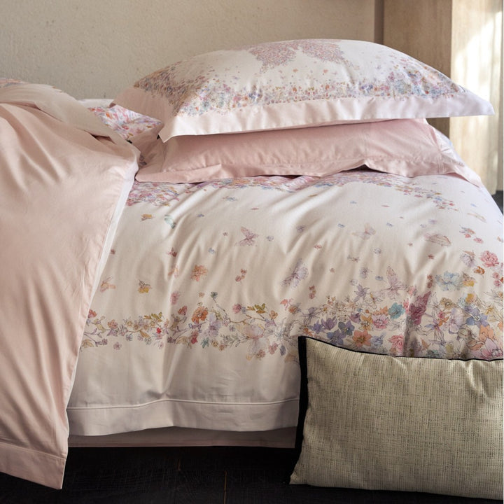 Butterfly Floral Reversible Cotton Sateen Duvet Cover Set with Pillow Shams