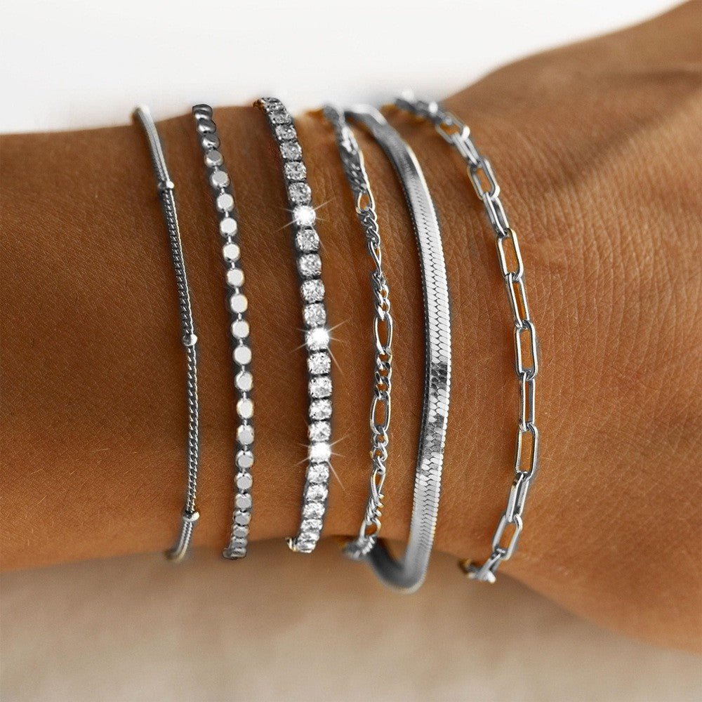 Multi-Layered Silver Charm Bracelet Set Stornfield