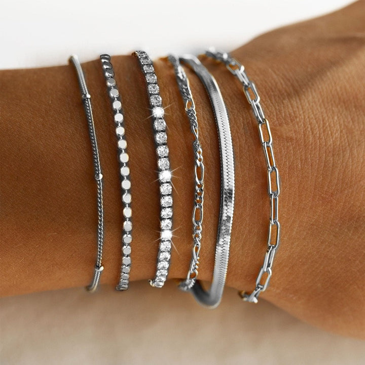 Multi-Layered Silver Charm Bracelet Set Stornfield