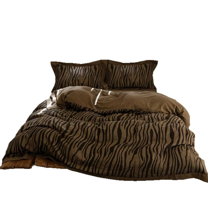Zebra-Print Reversible Linen-Blend Duvet Cover Set with Pillow Shams
