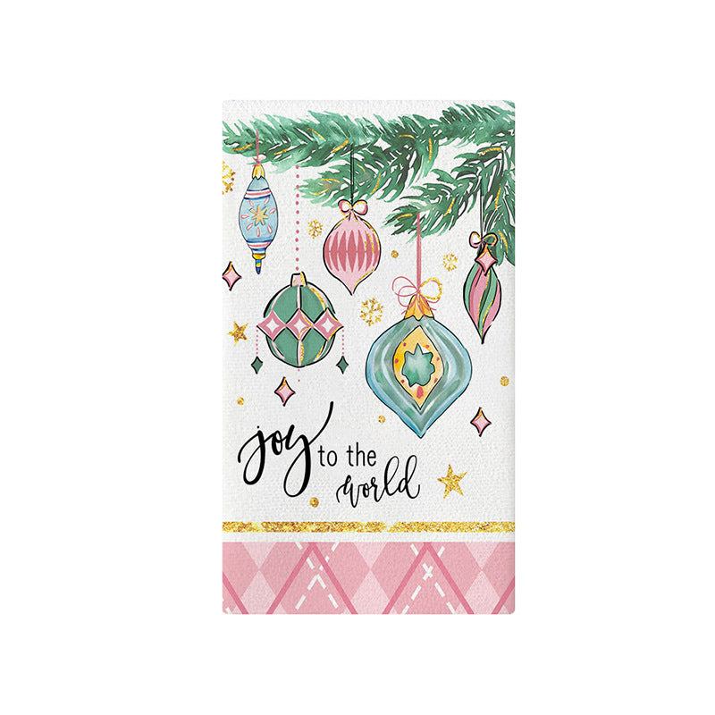 Festive Cotton-Linen Blend Kitchen Tea Towel with Scandinavian Christmas Tree Print