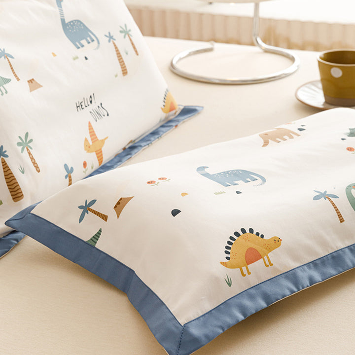 Kids Cotton Pillowcase Set Nautical Whale Print with Blue Contrast Border