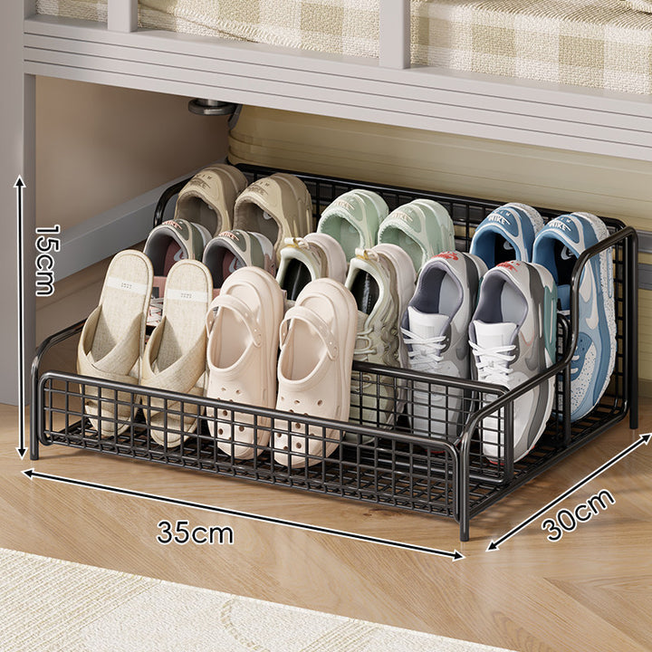 Compact Stackable Under-Bed Metal Mesh Multi-Slot Shoe Storage Drawer Organizer