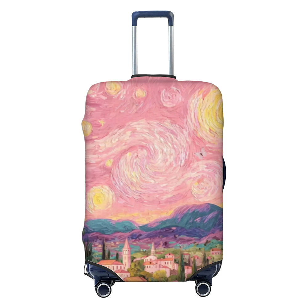 Unisex stretchable suitcase cover with impressionist landscape print and zipper for trolley with swivel wheels Stornfield