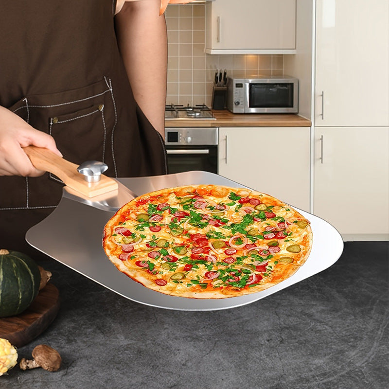 professional pizza peel set with foldable stainless steel shovel ergonomic wooden handle pizza cutter rocker and bench scraper Stornfield