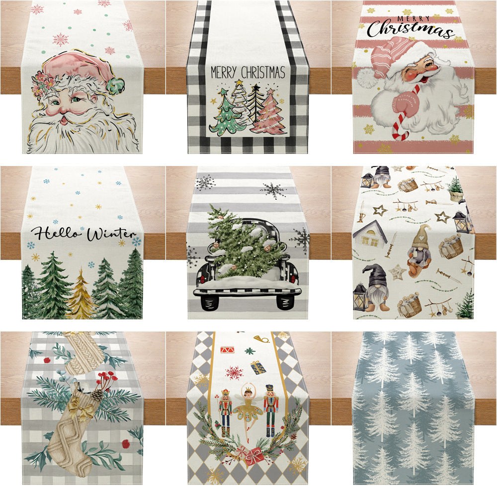Festive Santa Stripe Table Runner Linen-Texture Holiday Dining Decor