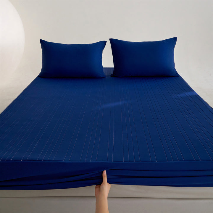 Deep-Pocket Stretch-Fit Mattress Sheet with Microfiber Pinstripe Texture