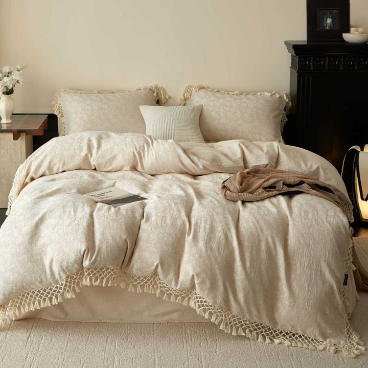 Luxury Fringed Jacquard Duvet Cover Set