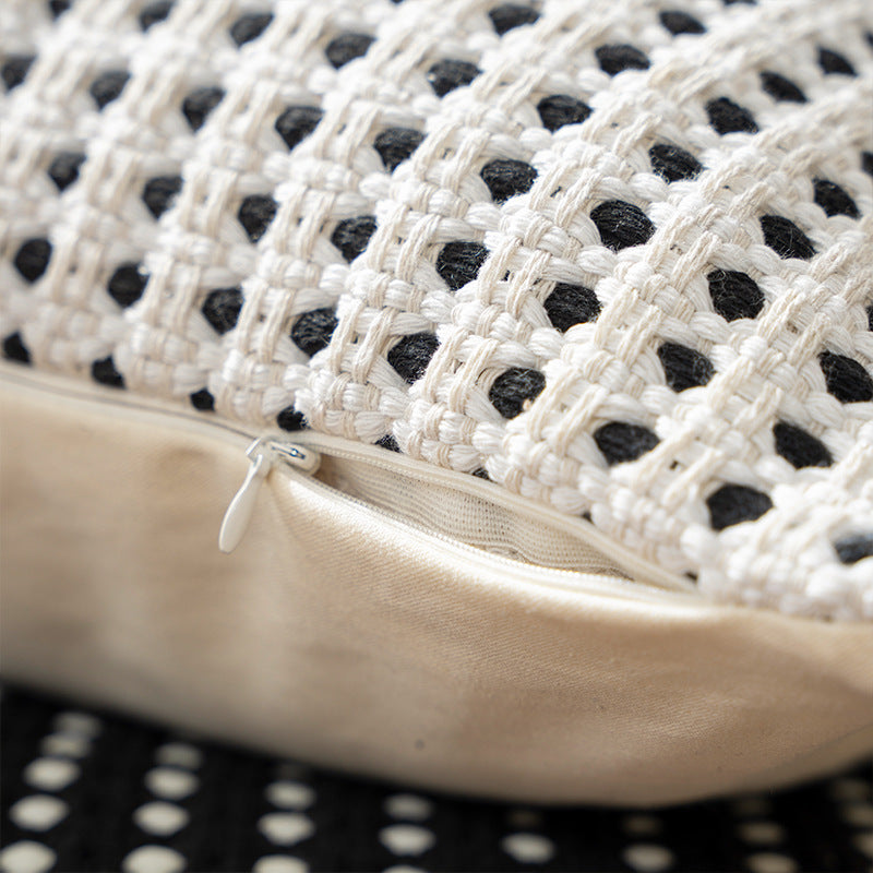 Decorative cushion cover with textured hole waffle weave structure made from cotton-linen mix Stornfield
