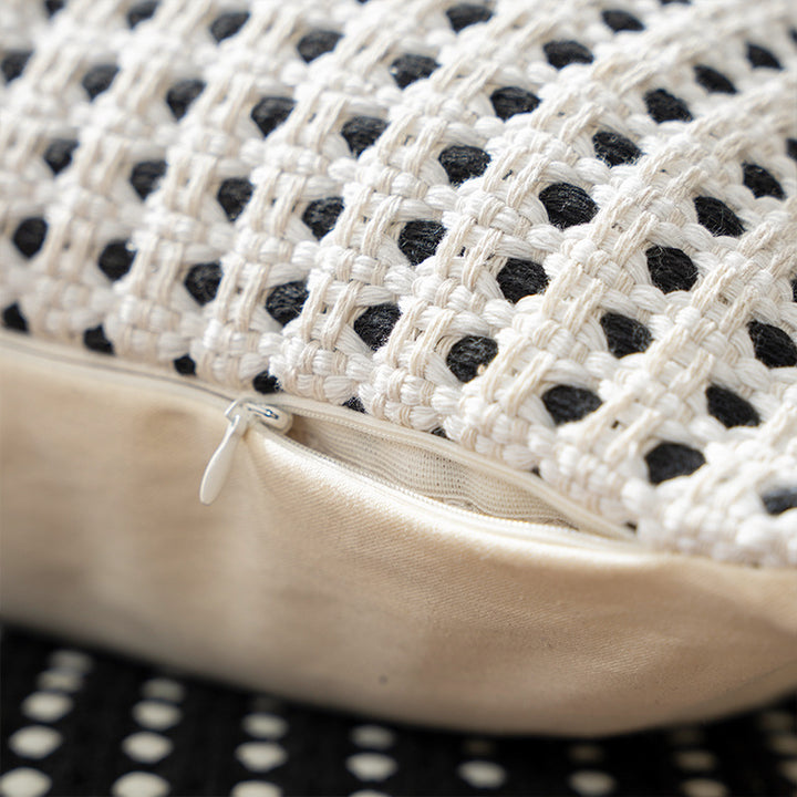Decorative cushion cover with textured hole waffle weave structure made from cotton-linen mix Stornfield