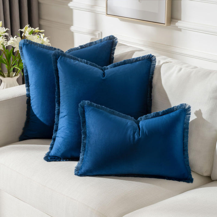 Frayed-Edge Square and Lumbar Decorative Pillow Set