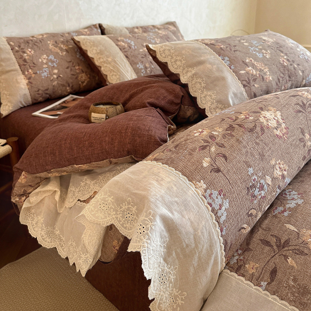 Vintage Floral Embellished Bedding Set