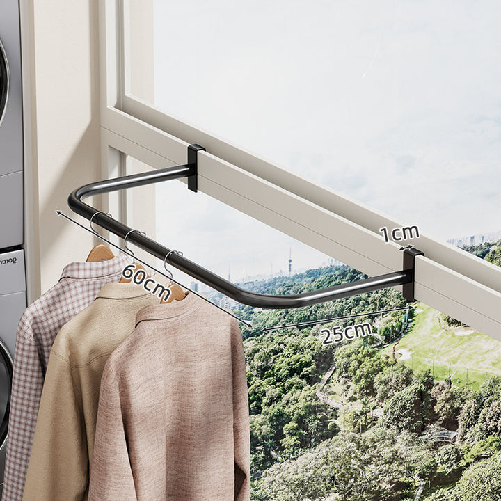 Window-Frame Clamp-On Folding Clothes Drying Rail with Curved Extendable Arm