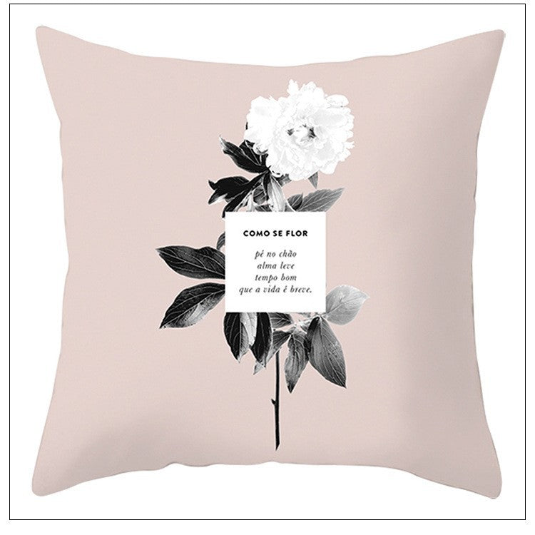 Square Decorative Throw Pillow Cover with Botanical Vein Floral Print and Concealed Zipper