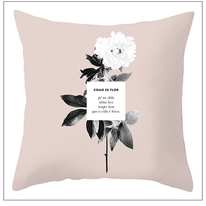 Square Decorative Throw Pillow Cover with Botanical Vein Floral Print and Concealed Zipper