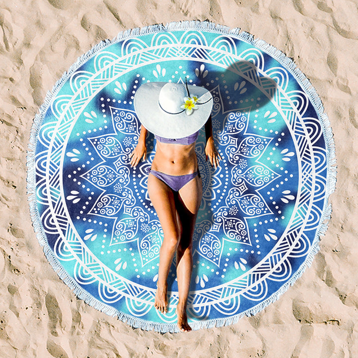 round beach towel with cheerful palm motif Stornfield