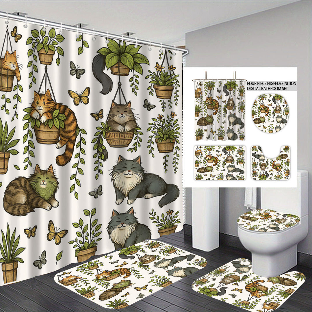 Cat-Themed Four-Piece Digital Bathroom Set Stornfield