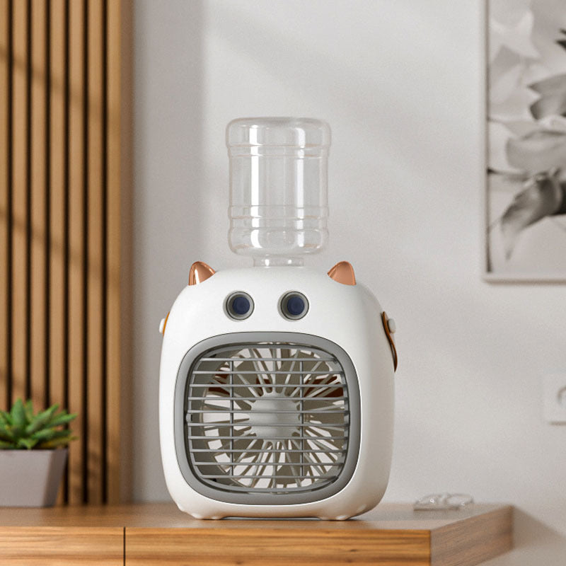 Cooling compact tabletop evaporative misting fan humidifier with refillable top-fill reservoir and adjustable airflow Stornfield