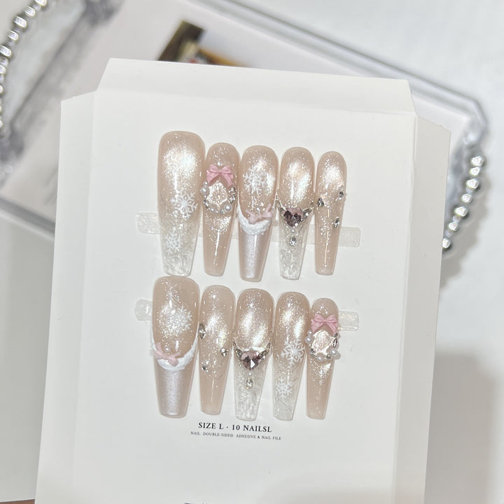 Snowflake-Inspired Glitter Press-On Nail Set Stornfield