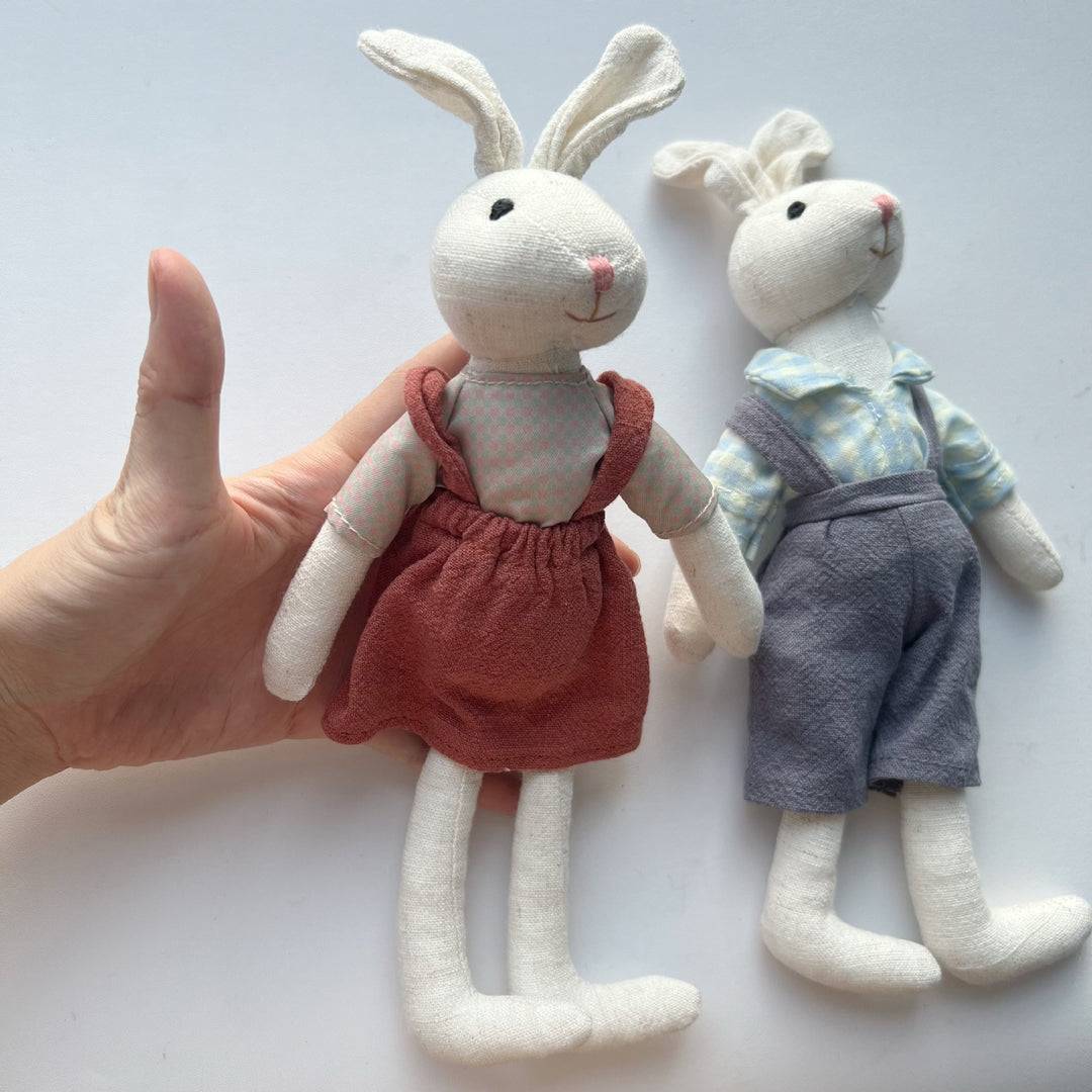 Linen Polka-Dot Floppy-Ear Bunny Doll
