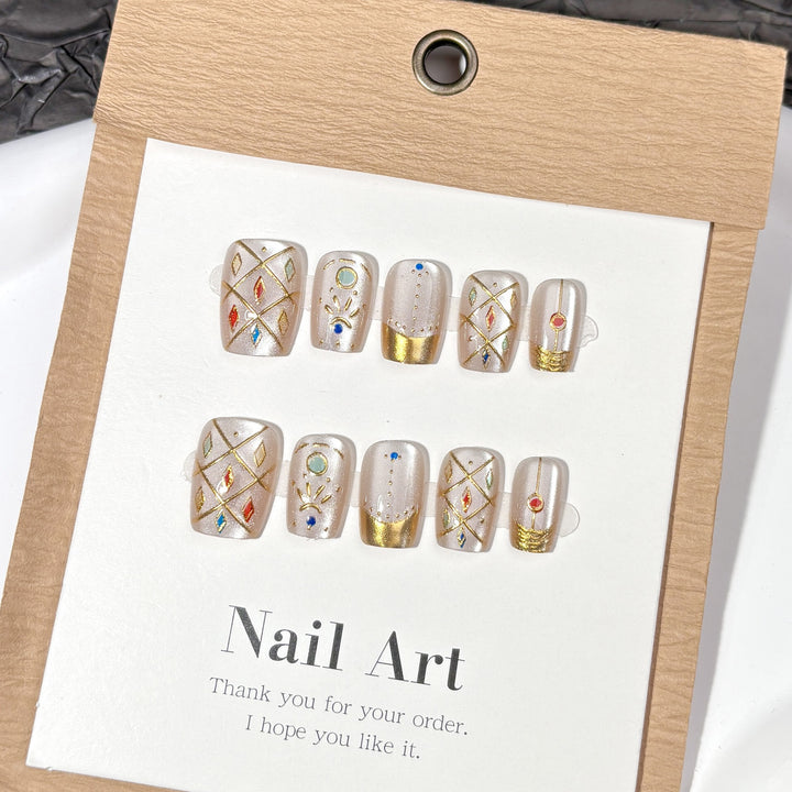 Luxurious Metallic Detailed Press-On Nail Set