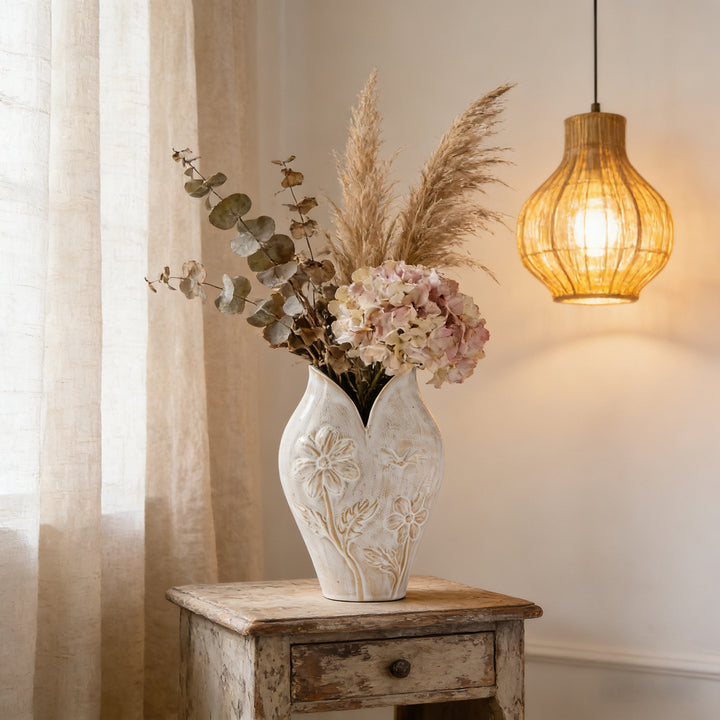 Handmade Textured Earthenware Flower Relief Bud Vase