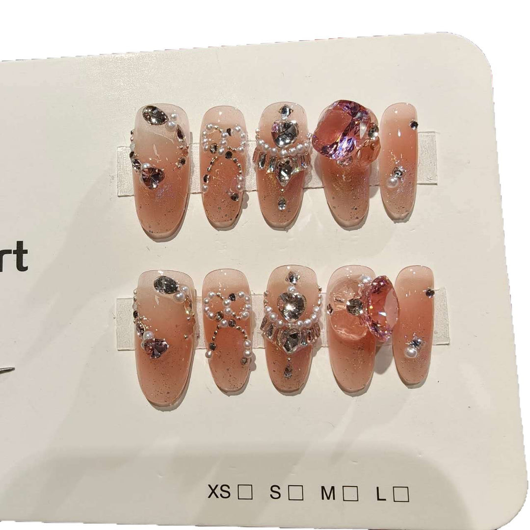 Decorative Stiletto Press-On Nail Set with Rhinestone and Pearl Accents